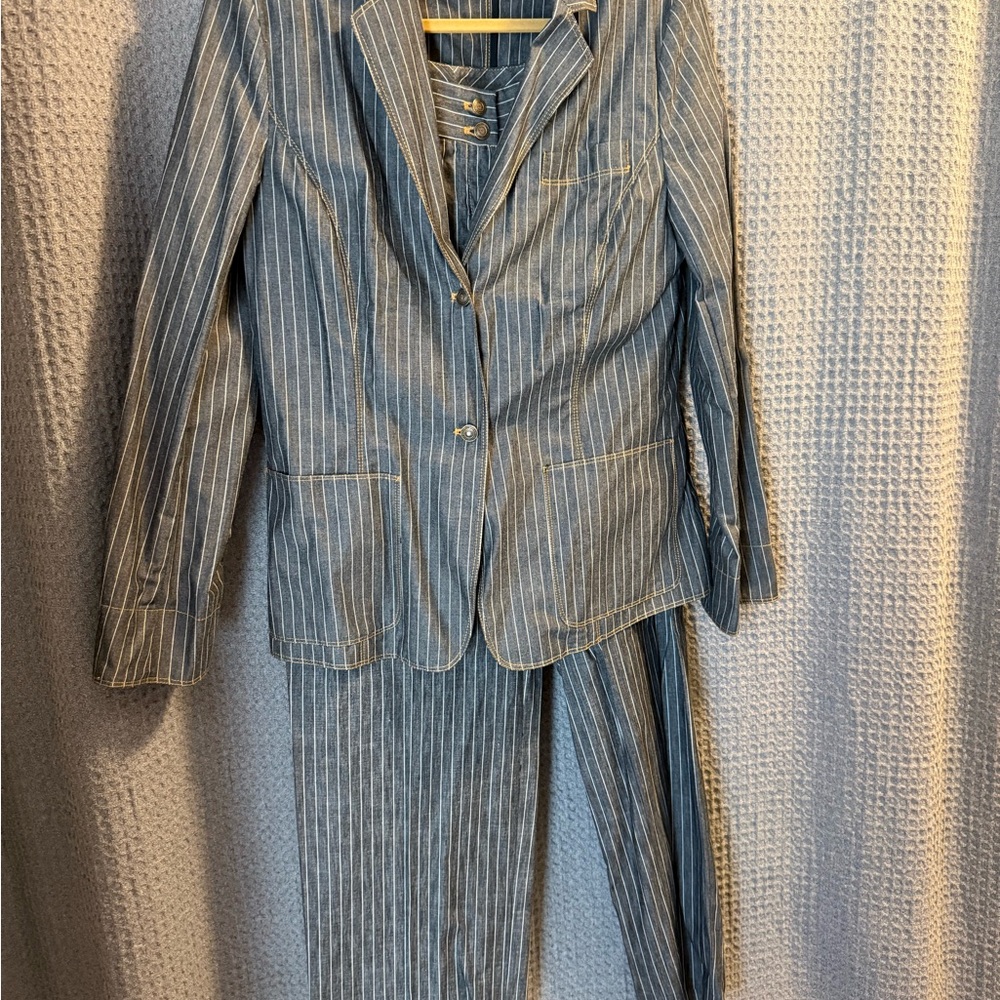 Spiegel GREY Pinstripe Straight Wide Leg Pantsuit